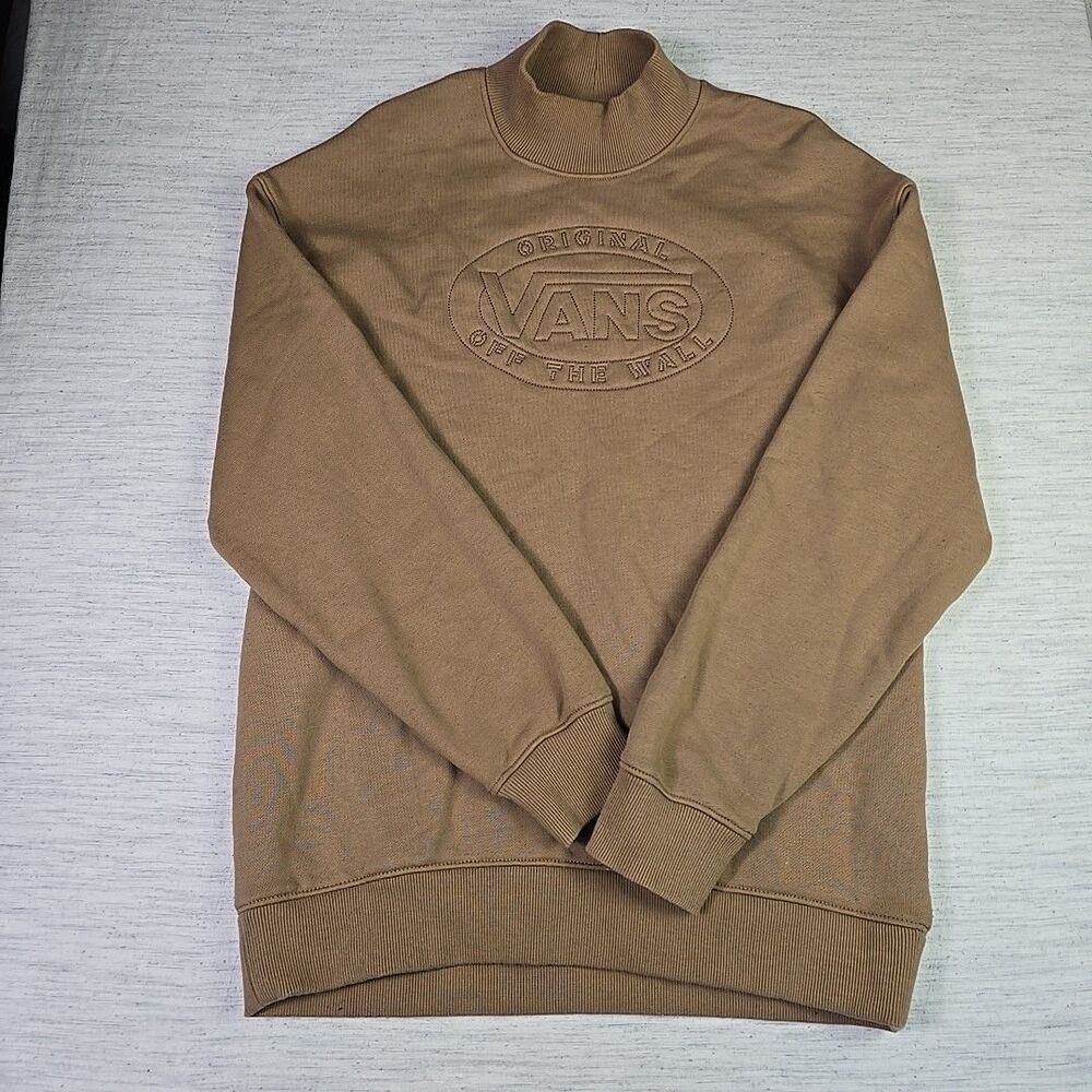 Vans Original Off The Wall Mock Neck Sweatshirt XS Brown Embossed Logo